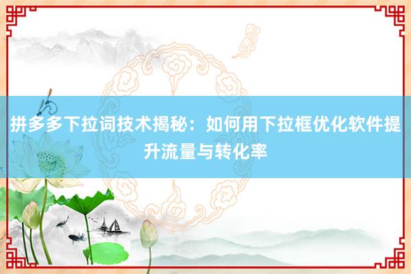 拼多多下拉词技术揭秘：如何用下拉框优化软件提升流量与转化率