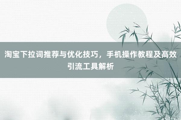 淘宝下拉词推荐与优化技巧，手机操作教程及高效引流工具解析