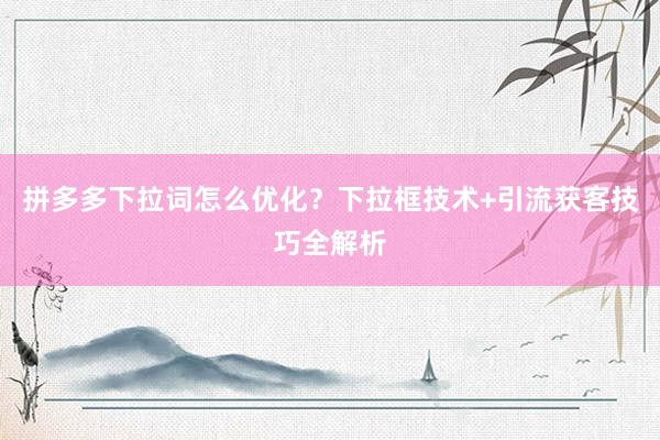拼多多下拉词怎么优化？下拉框技术+引流获客技巧全解析