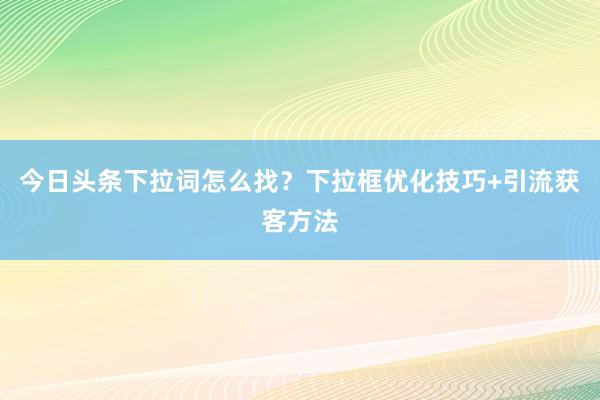 今日头条下拉词怎么找？下拉框优化技巧+引流获客方法