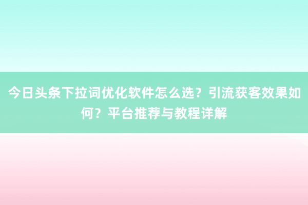 今日头条下拉词优化软件怎么选？引流获客效果如何？平台推荐与教程详解