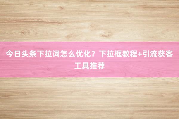 今日头条下拉词怎么优化？下拉框教程+引流获客工具推荐