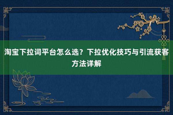 淘宝下拉词平台怎么选？下拉优化技巧与引流获客方法详解