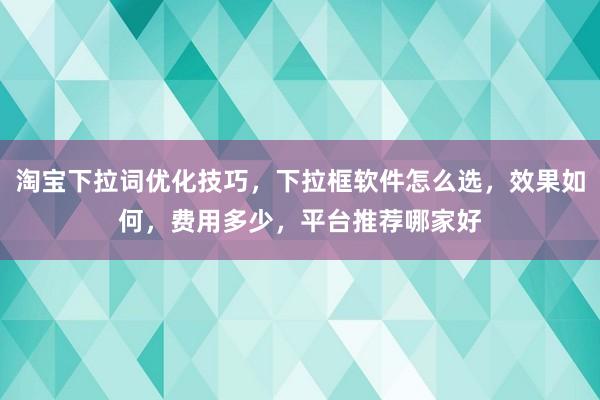 淘宝下拉词优化技巧，下拉框软件怎么选，效果如何，费用多少，平台推荐哪家好