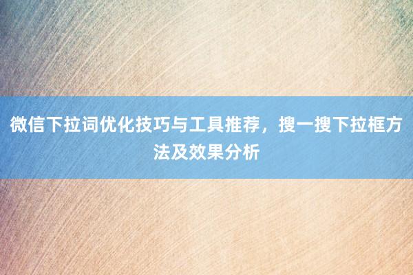 微信下拉词优化技巧与工具推荐，搜一搜下拉框方法及效果分析