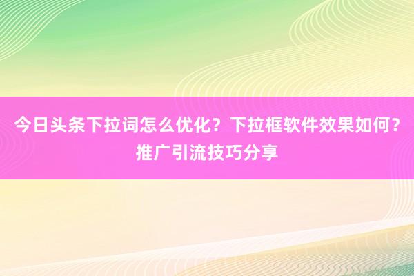 今日头条下拉词怎么优化？下拉框软件效果如何？推广引流技巧分享