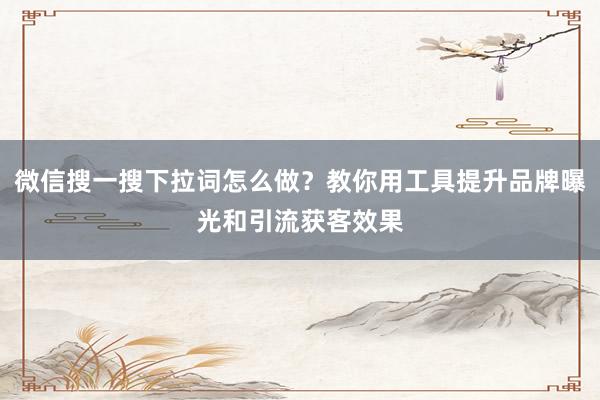 微信搜一搜下拉词怎么做？教你用工具提升品牌曝光和引流获客效果
