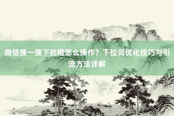 微信搜一搜下拉框怎么操作？下拉词优化技巧与引流方法详解