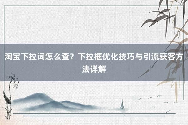 淘宝下拉词怎么查？下拉框优化技巧与引流获客方法详解