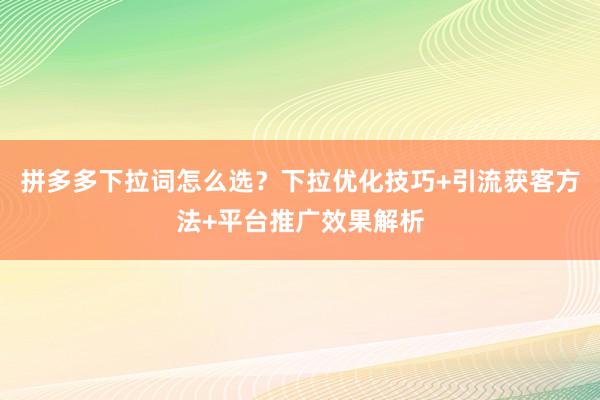 拼多多下拉词怎么选？下拉优化技巧+引流获客方法+平台推广效果解析