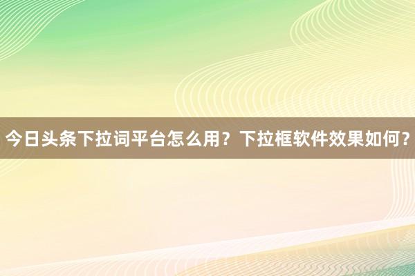 今日头条下拉词平台怎么用？下拉框软件效果如何？