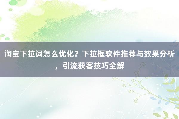 淘宝下拉词怎么优化？下拉框软件推荐与效果分析，引流获客技巧全解