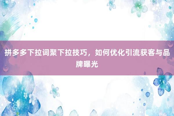 拼多多下拉词聚下拉技巧，如何优化引流获客与品牌曝光