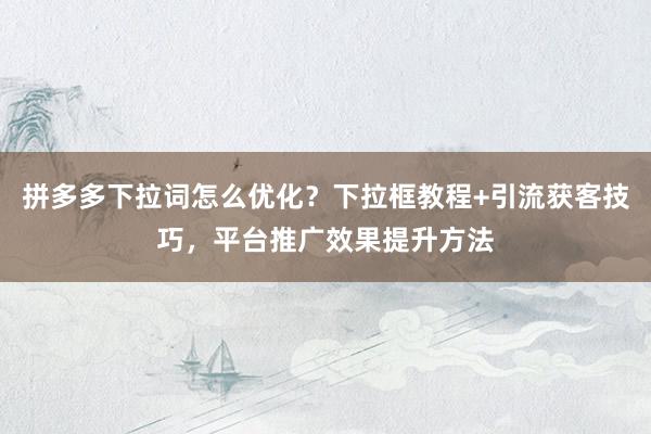 拼多多下拉词怎么优化？下拉框教程+引流获客技巧，平台推广效果提升方法