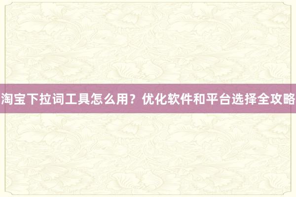 淘宝下拉词工具怎么用？优化软件和平台选择全攻略