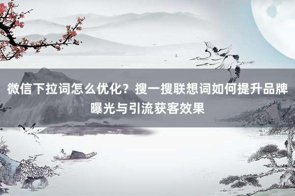 微信下拉词怎么优化？搜一搜联想词如何提升品牌曝光与引流获客效果