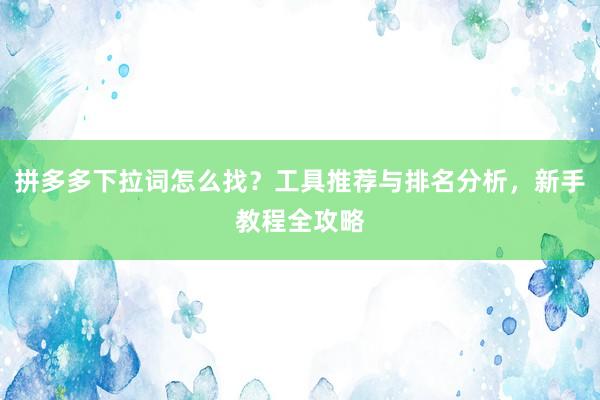 拼多多下拉词怎么找？工具推荐与排名分析，新手教程全攻略