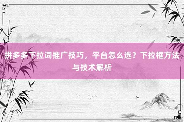 拼多多下拉词推广技巧，平台怎么选？下拉框方法与技术解析