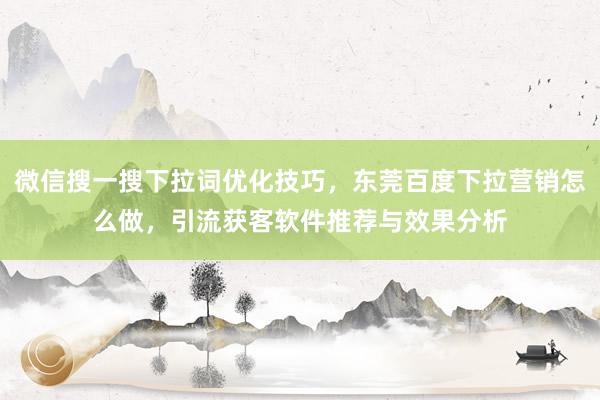 微信搜一搜下拉词优化技巧，东莞百度下拉营销怎么做，引流获客软件推荐与效果分析