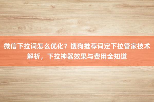 微信下拉词怎么优化？搜狗推荐词定下拉管家技术解析，下拉神器效果与费用全知道