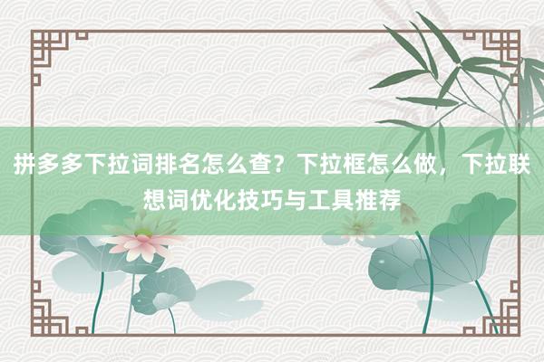 拼多多下拉词排名怎么查？下拉框怎么做，下拉联想词优化技巧与工具推荐