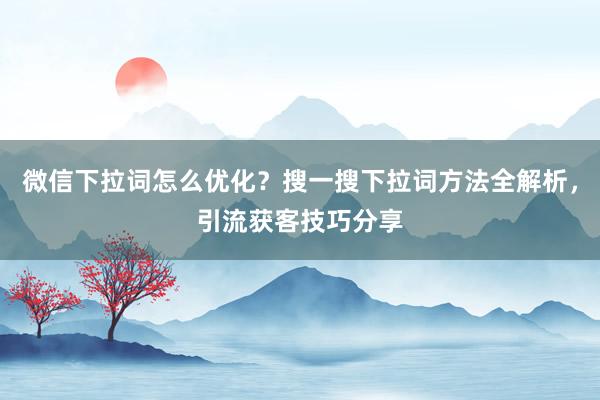 微信下拉词怎么优化？搜一搜下拉词方法全解析，引流获客技巧分享