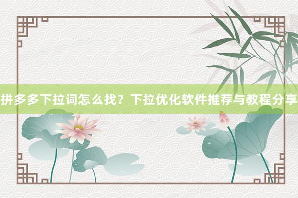 拼多多下拉词怎么找？下拉优化软件推荐与教程分享