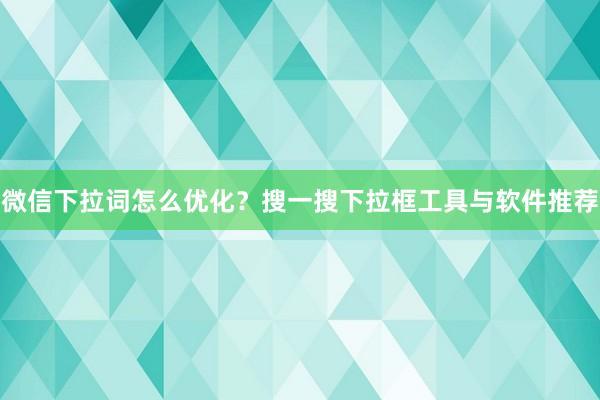 微信下拉词怎么优化？搜一搜下拉框工具与软件推荐