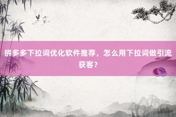 拼多多下拉词优化软件推荐，怎么用下拉词做引流获客？