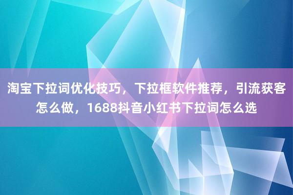 淘宝下拉词优化技巧，下拉框软件推荐，引流获客怎么做，1688抖音小红书下拉词怎么选
