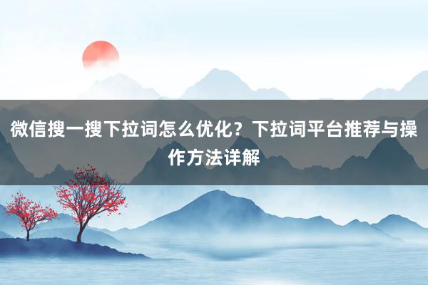 微信搜一搜下拉词怎么优化？下拉词平台推荐与操作方法详解