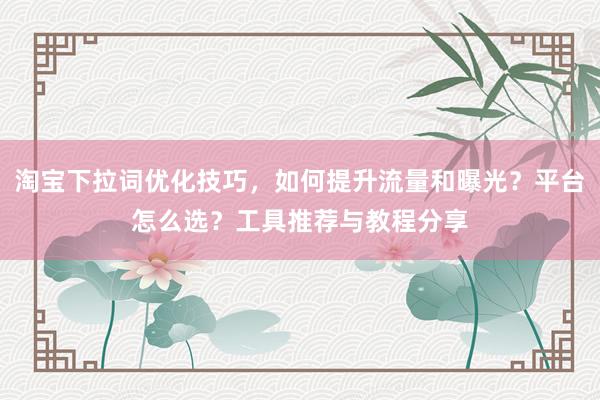 淘宝下拉词优化技巧，如何提升流量和曝光？平台怎么选？工具推荐与教程分享